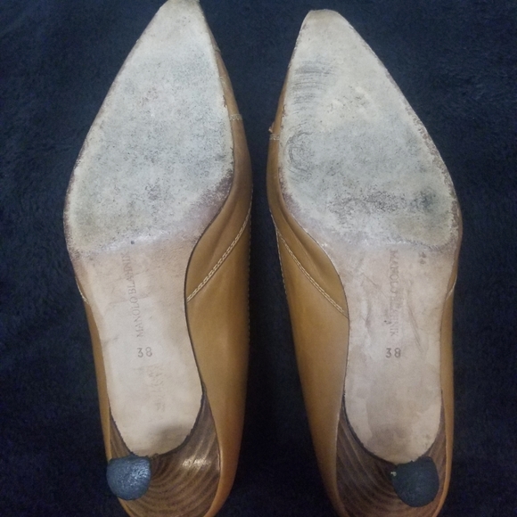 Manolo Blahnik light tan classic pump kitten heel Oxford stitch with bow 38 - Picture 3 of 6